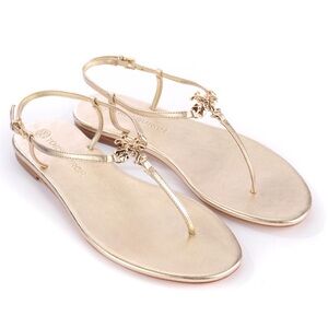 TORY BURCH CAPRI STRAP SANDAL METALLIC CALF LEATHER SPARK GOLD SZ US 6.5